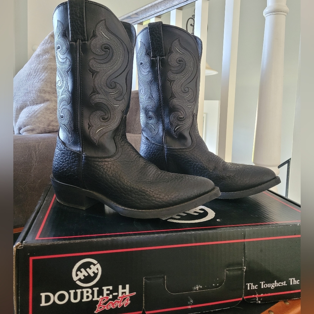 Double H Black Cowboy Boots with Decorative Stitching
